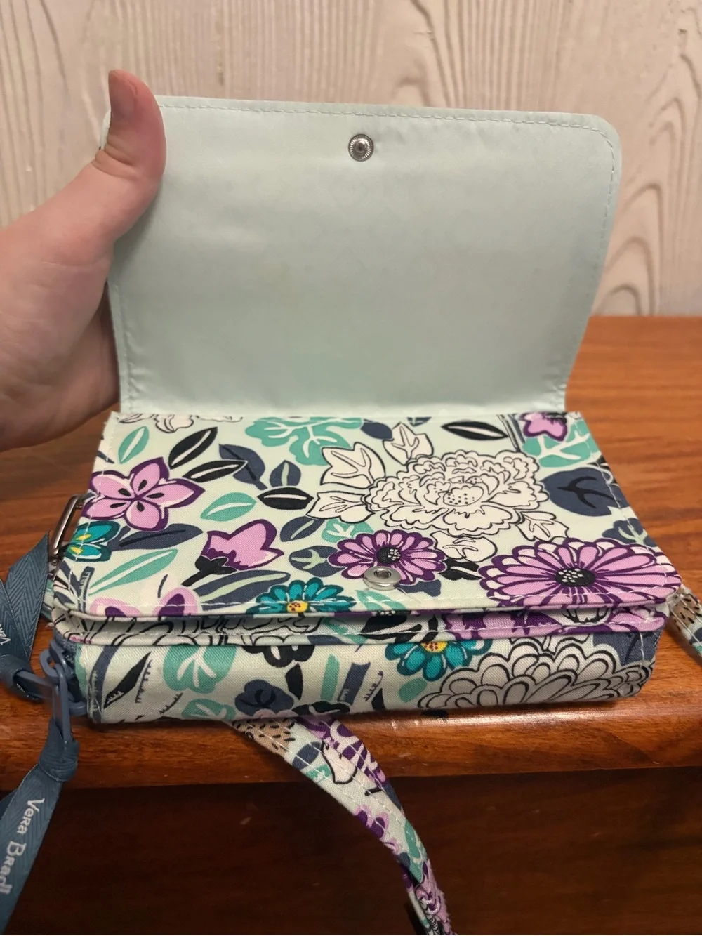 Vera Bradley Quilted Floral Convertible Wristlet in Purple, Teal & Navy
